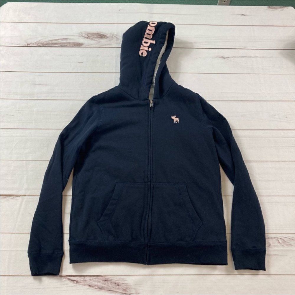 Abercrombie Kids Navy Long Sleeves Hooded Full Zip Sherpa Lined Sweater 15/16